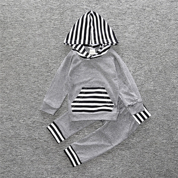 Gray with Black/White Stripe Hoodie Set