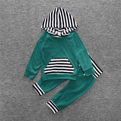 Green with Black/White Stripe Hoodie Set