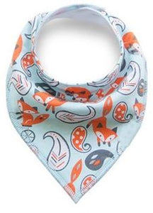 Light Blue Gray Orange Foxes Bandana Bib