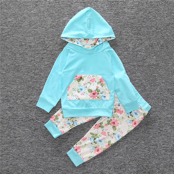 Light Blue with Pink/Blue Floral Hoodie Set