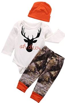 Oh Deer Onesie w Camo-Orange Hat and Pant Set