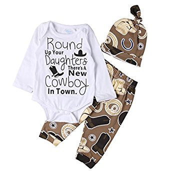 Round Up Your Daughters Onesie, Hat and Pant Set