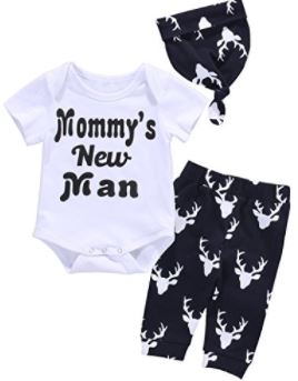 Mommy's New Man Onesie w Black w White Deer Pants & Hat