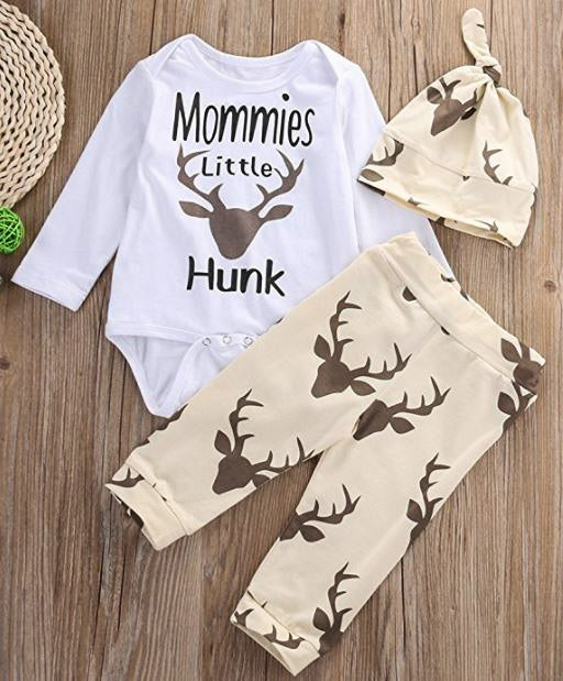 Mommy's Little Hunk Onesie, Pants & Hat Set