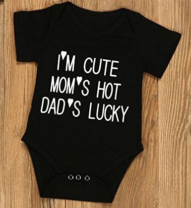 I'm cute, Mom's Hot, Dad's Lucky Onesie and Headband Set - Black