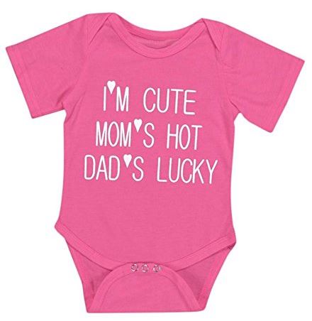 I'm cute, Mom's Hot, Dad's Lucky Onesie and Headband Set - Pink