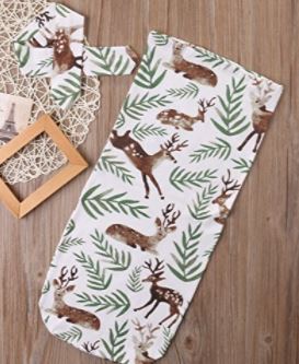 Swaddle Blanket w matching Head Wrap-Deer w Greenery