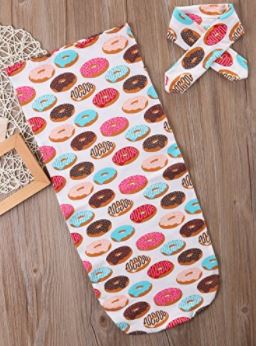 Swaddle Blanket w matching Head Wrap-Donuts
