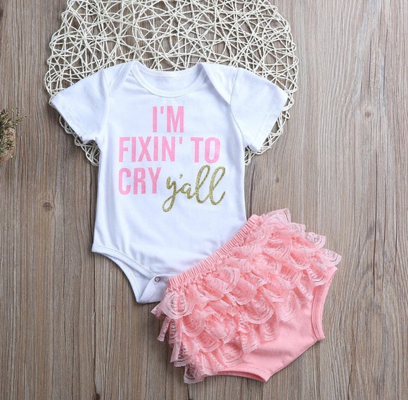 Fixin To Cry onesie & bloomer set