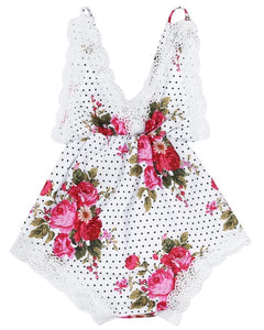 Polka Dot Lace Floral Romper