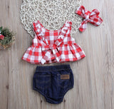 Plaid Tank Top With Denim Diaper Cover