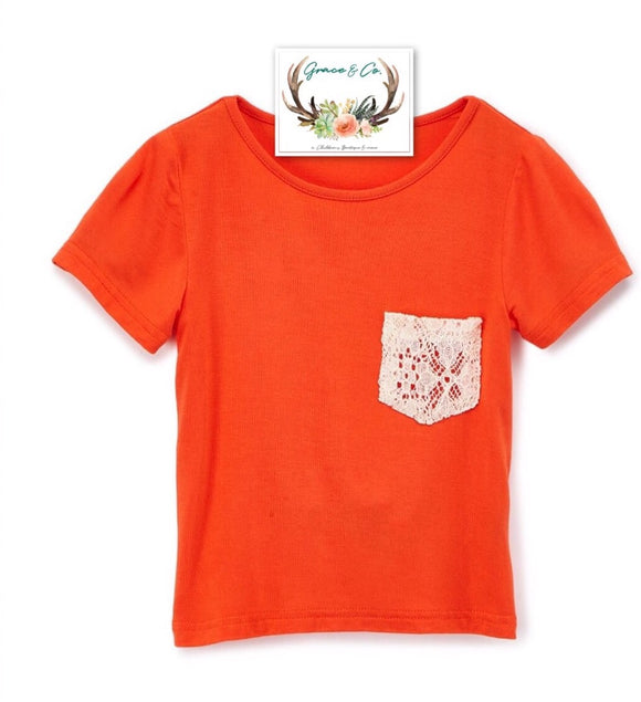 Orange T-Shirt with Lace Pocket