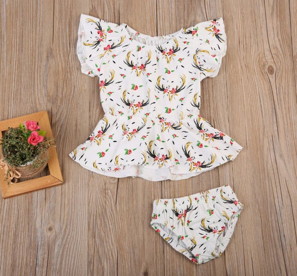 Deer Blouse with Diaper Cover Outfit Set