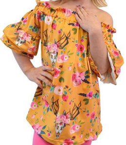 Mustard Floral Deer Skull Tunic