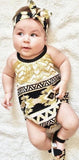 Black & gold aztec romper set