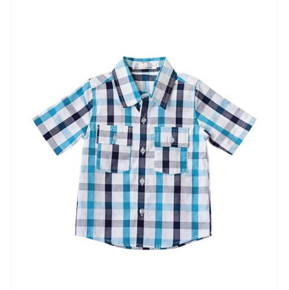 Blue Plaid Button-Up Shirt