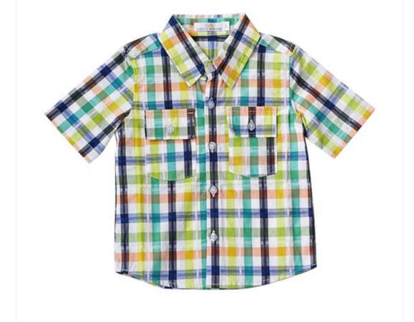 Orange/ Lime Plaid Button-Up Shirt